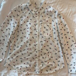 GAP Kids White Button-Down Shirt with Butterfly and Heart Print